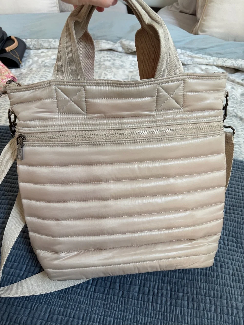 THINK ROYLN Quilted Puffer Laptop Tote in Light Beige